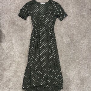 Zara Elegant Polka Dot Dress in Green XS